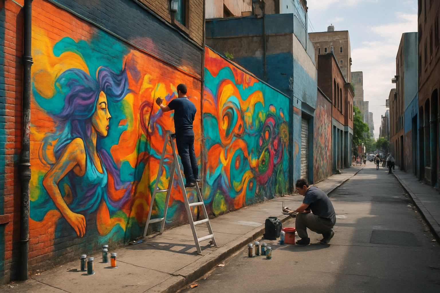 Graffiti vibrant en milieu urbain
