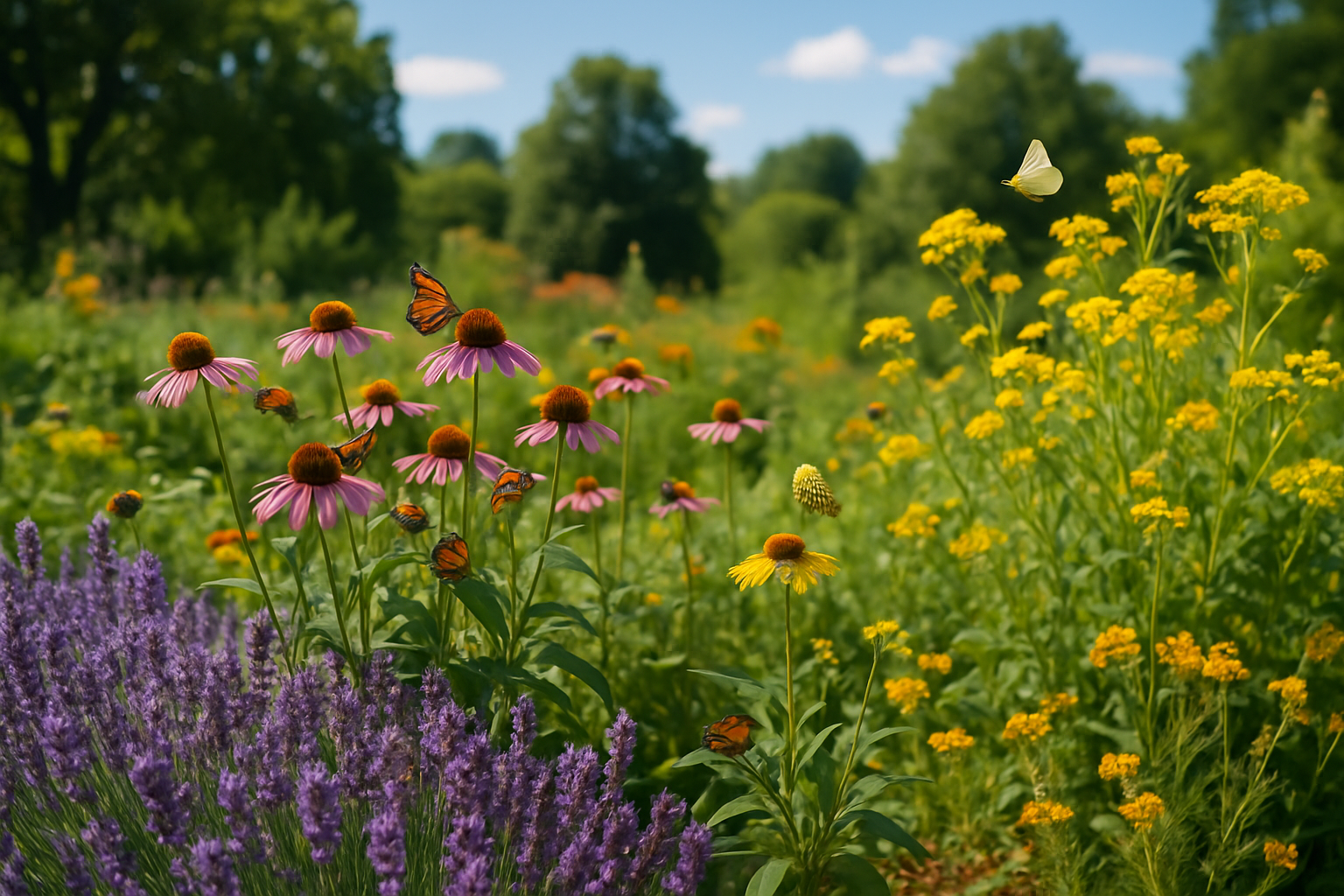 Un jardin de plantes indigènes avec lavande et échinacée